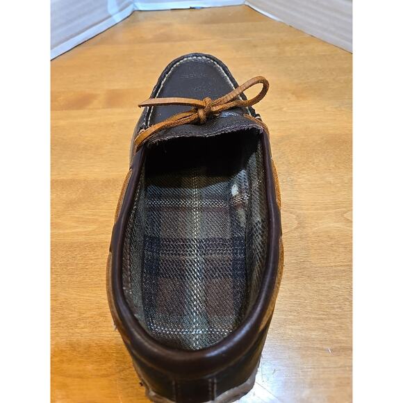 LL Bean Leather Slippers Flannel Lined Rubber Soles Mens 9M Preppy Outdoor Maine - Picture 9 of 10